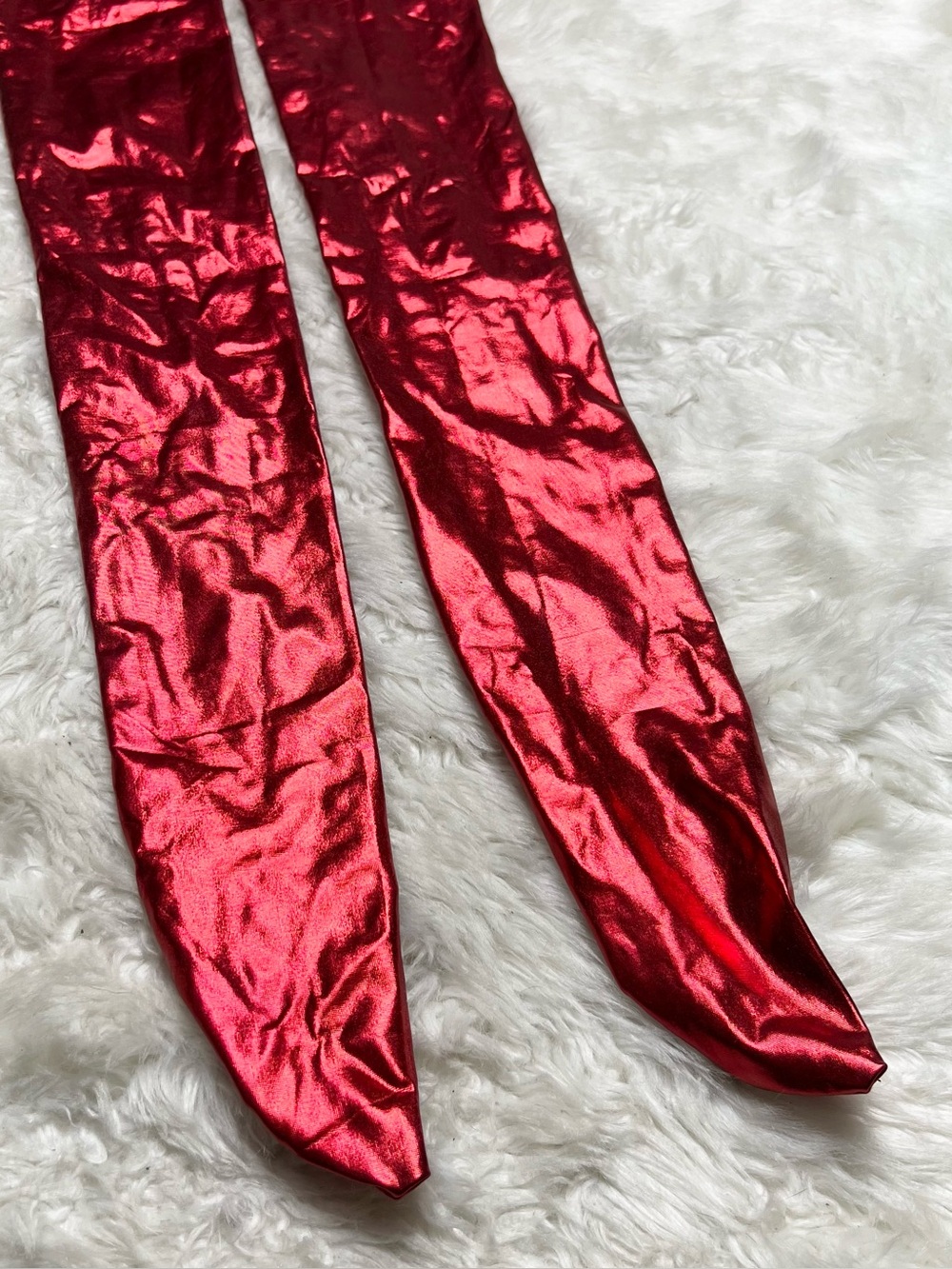 Metallic Red Foil Costume Thigh High Socks